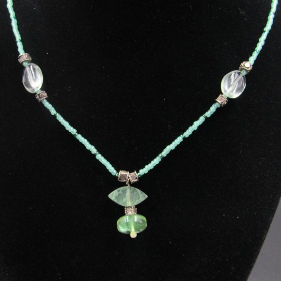 Jewelry - 22" Sterling Silver Different Shades Of Jade Stone Necklace Vintage